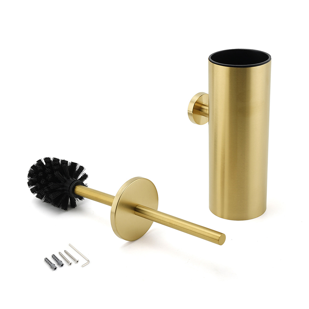 Bathroom Brushed Gold Stainless Steel Round Toilet Brush Wall Mounted Holder Cup — image 4