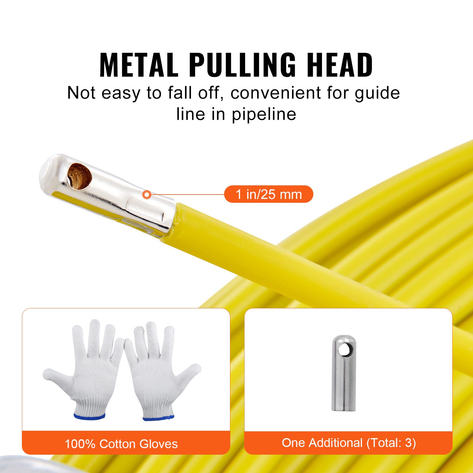 Fish Tape Fiberglass, 129.5 m, 6.35 mm, Duct Rodder Fishtape Wire Puller, Cable Running Rod with Steel Reel Stand, 3 Pulling Heads, Fishing Tools for Walls and โ image 6