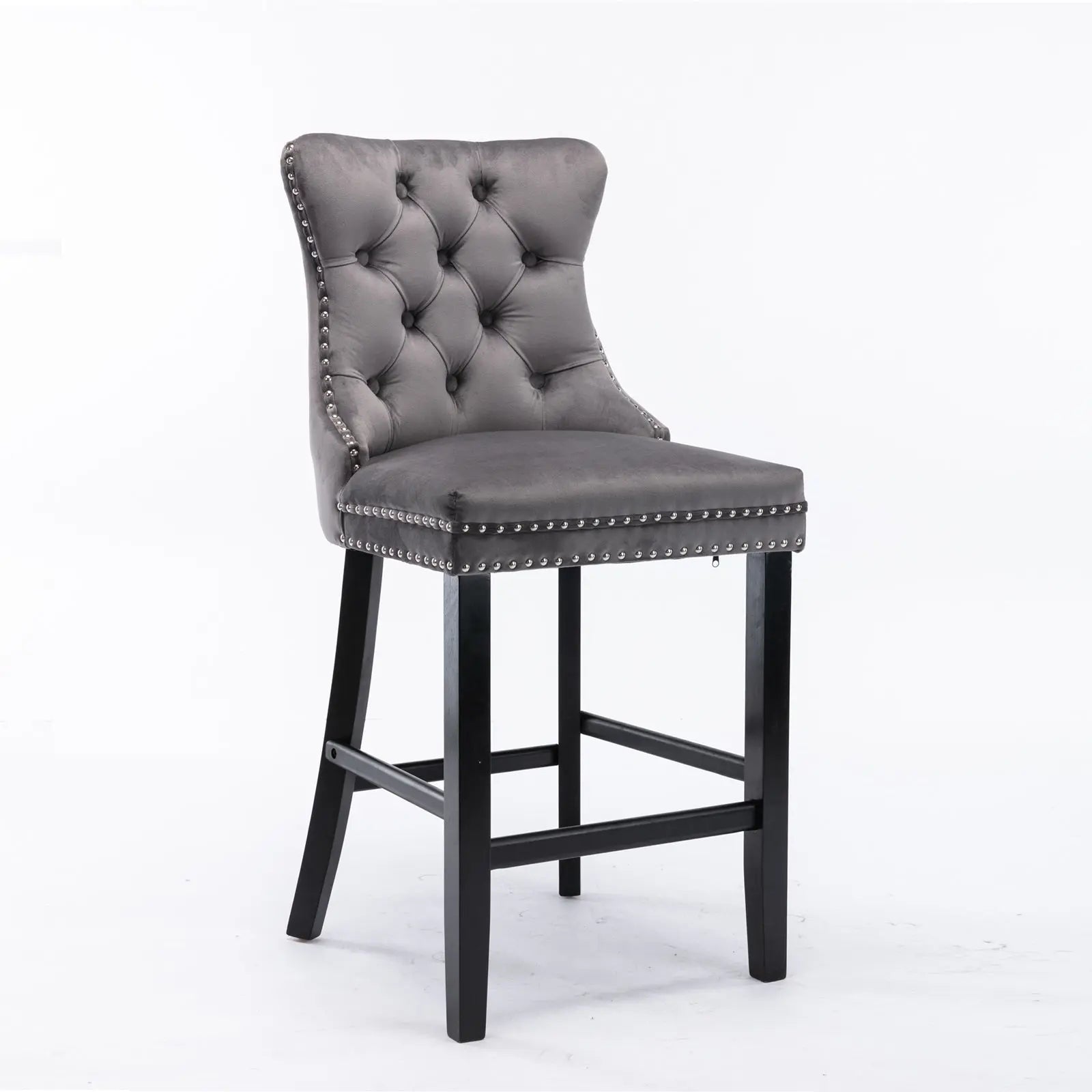 2X Velvet Bar Stools with Studs Trim Wooden Legs Tufted Dining Chairs Kitchen — image 2