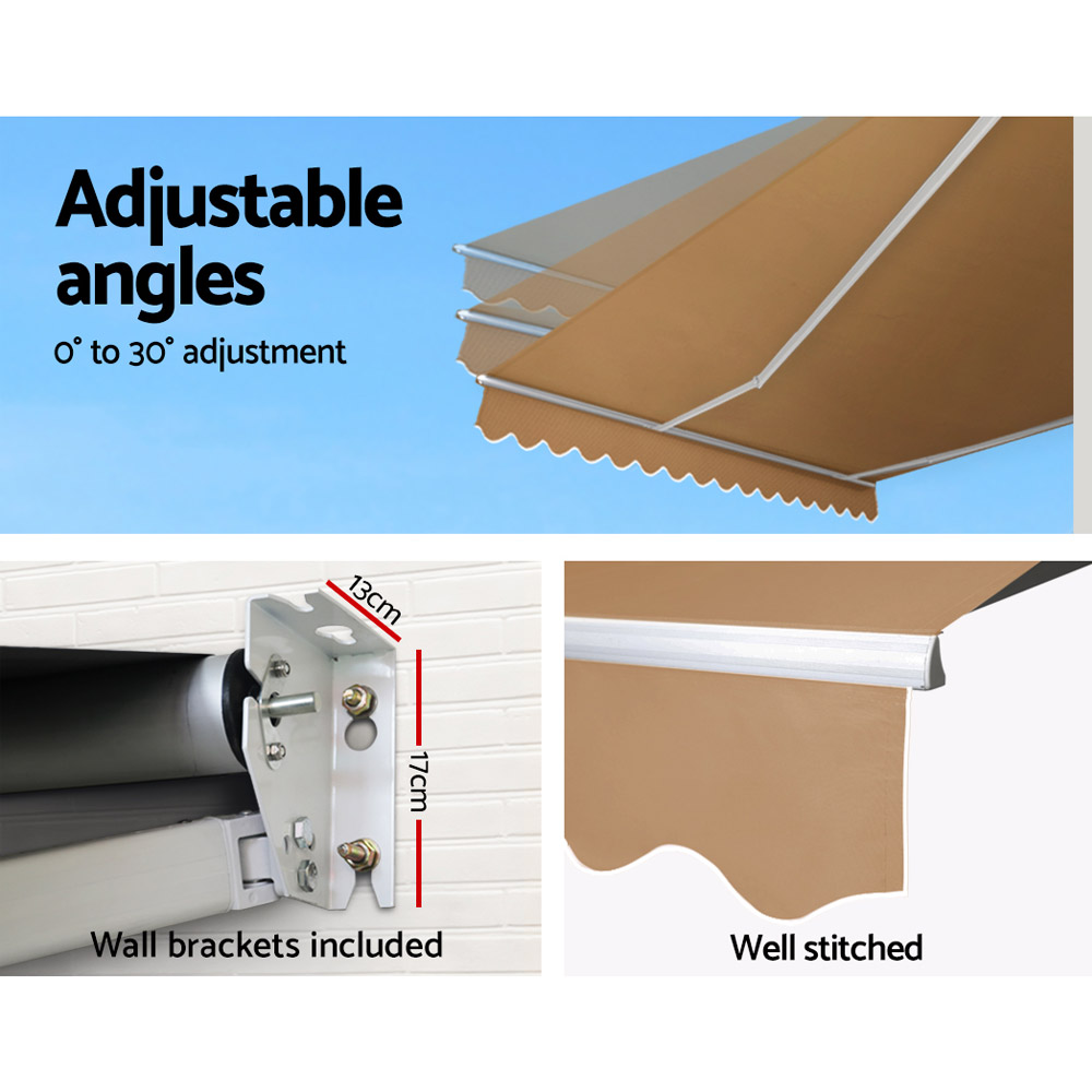 Instahut Retractable Folding Arm Awning Manual Sunshade 4Mx3M Beige โ image 5