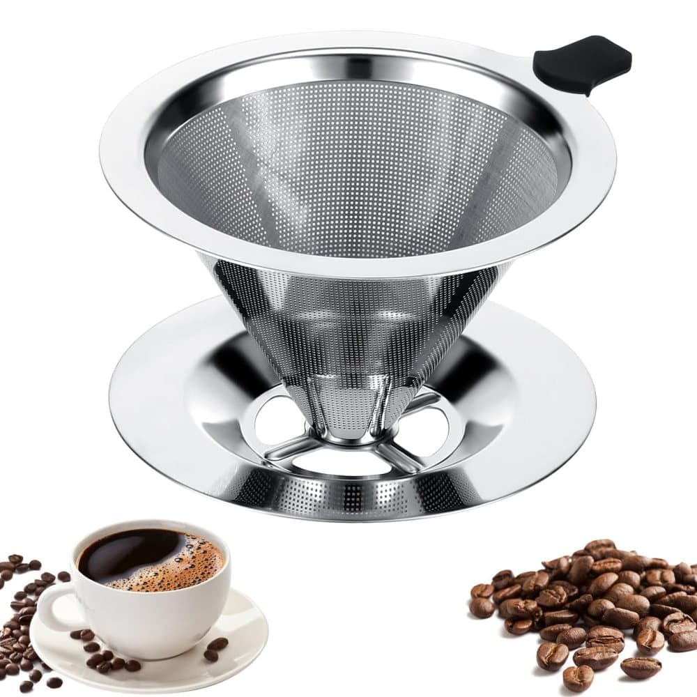 Stainless steel reusable coffee filter, easy to clean and durable, environmentally friendly for brewed coffee, 11.5CM