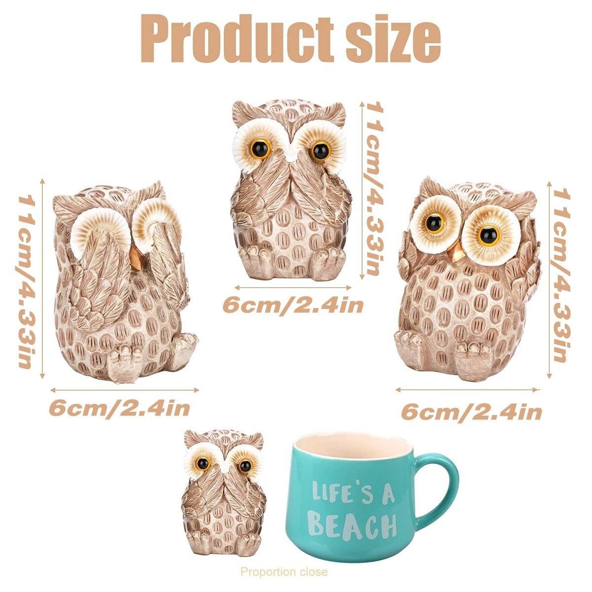 3pcs Resin Owl Ornaments Home Decor Figurines for Living Room Desktop Display — image 3