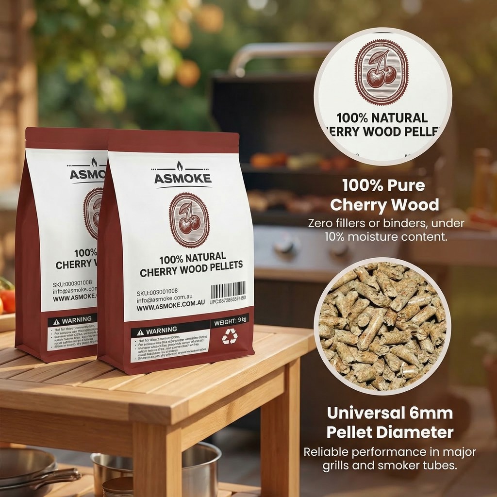 ASMOKE 100% Natural Cherry Wood BBQ Smoker Pellets (9kg / 20lbs) x2 — image 3