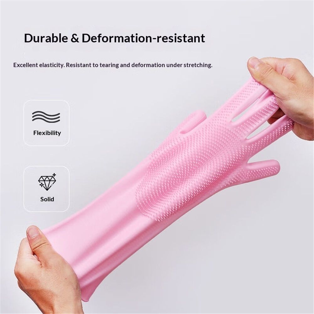 2 pairs Silicone Dishwashing Gloves, Pet Grooming Rubber Scrubbing for Dishes, Heat-proof Household Scrubber Gloves(pink) — image 4