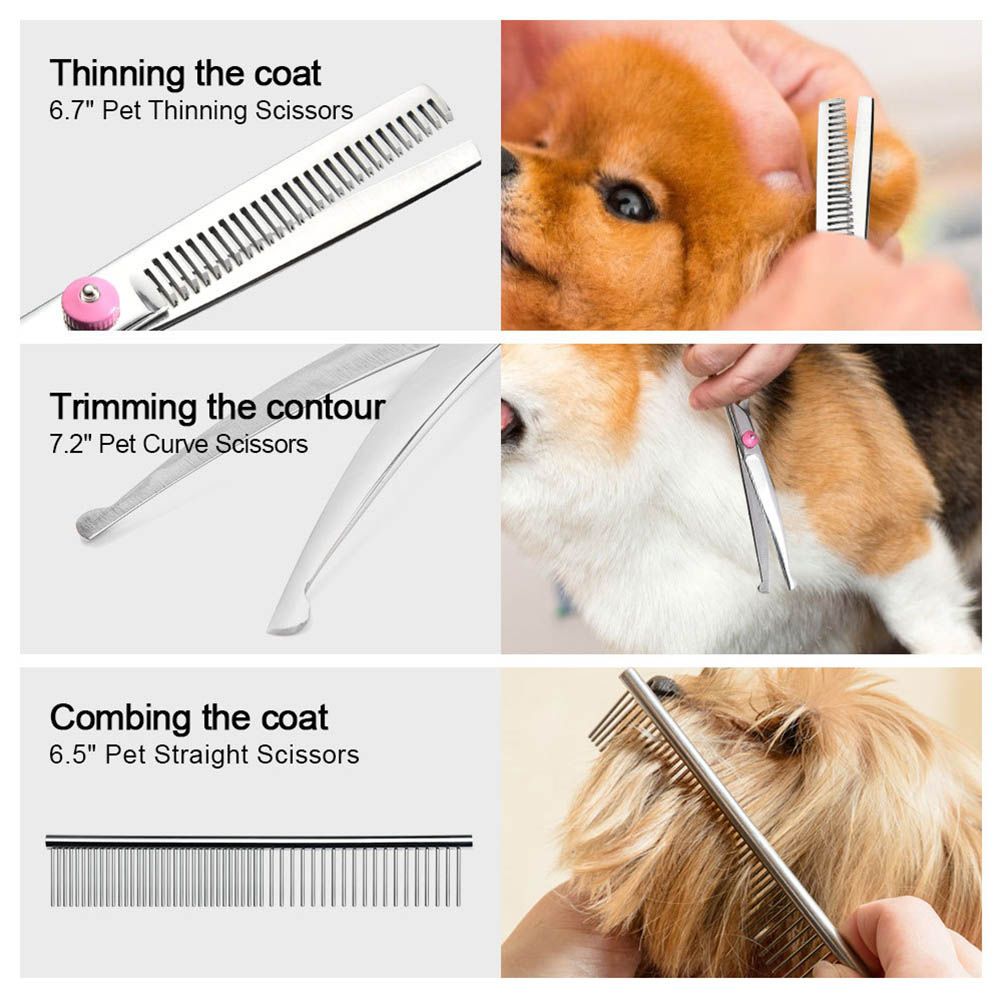 6Pcs/Set Pet Dog Hair Cutting Professional Scissors Hairdressing Shears Thinning Tool Kit with Comb Clearing Cloth โ image 5