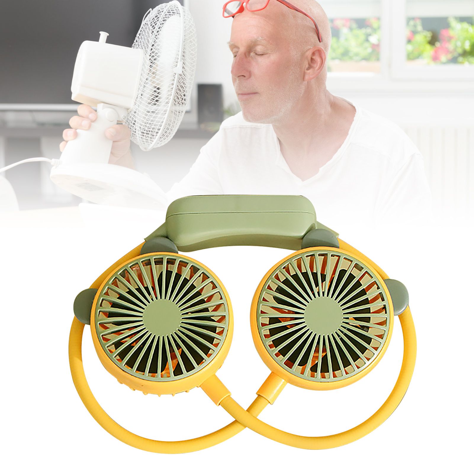 Portable Neck Fan Bendable Wearable USB Rechargeable Hand Free Mini Hanging Fan for Office Travel Yellow โ image 6
