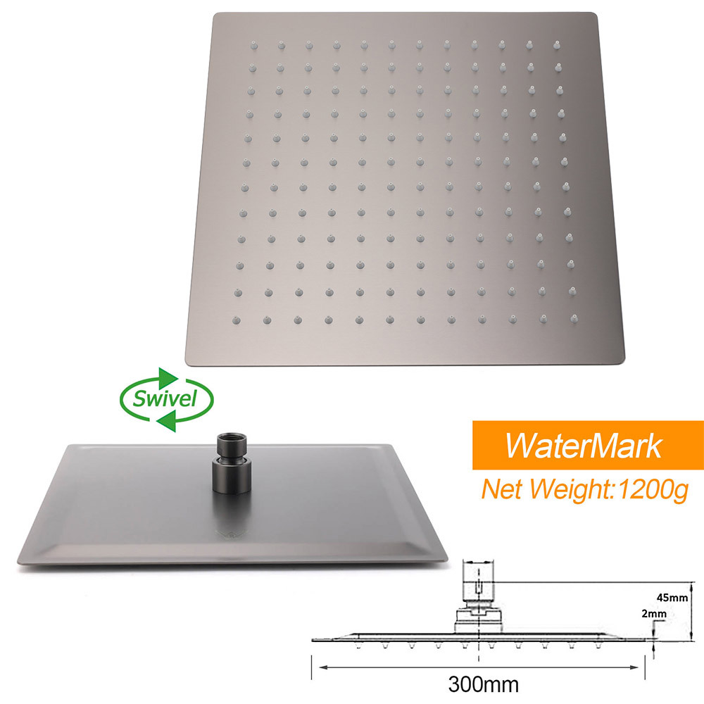 WELS Gun Metal Double Square Shower Head Set 12" Rain Handheld Sliding Rail 2 Way Switch โ image 6