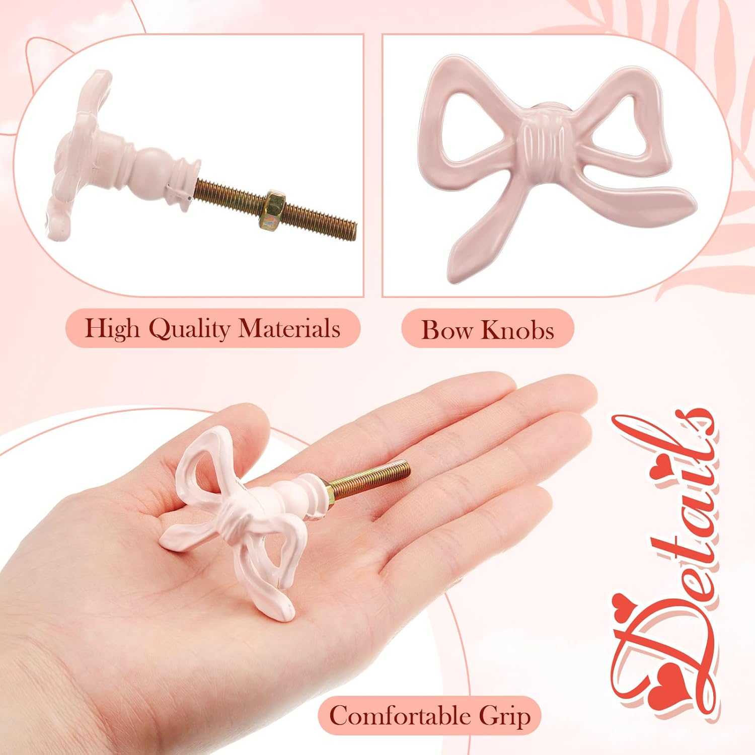 Kastdeurgreep - 2 pieces - Pink ribbon drawer knob - Dresser knob - Decorative handle - Vintage - Suitable for home - Bedroom - Hardware cabinet - Kitchen — image 4