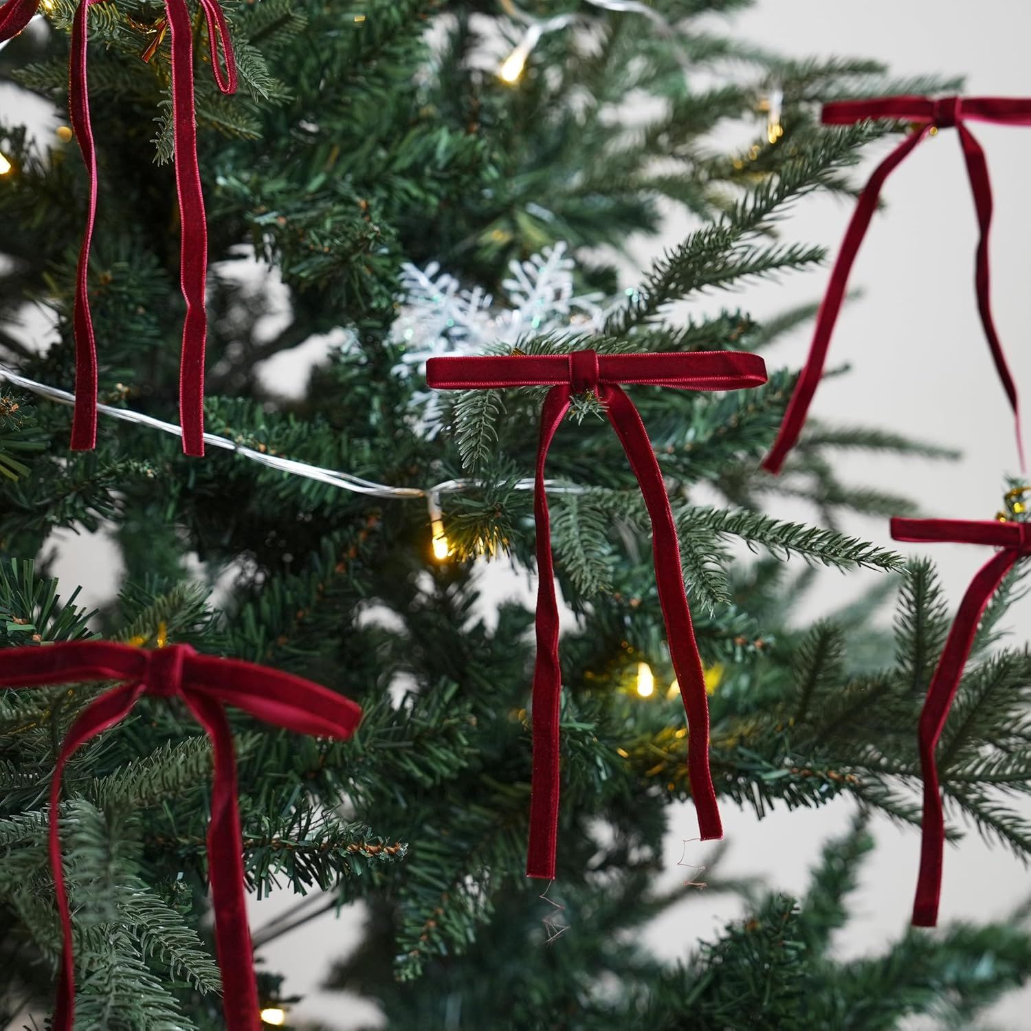 24 Pcs Burgundy Velvet Ribbon Bows Christmas Tree Ornaments Vintage Wine Red Velvet Bows for Tree Garland Wreath Indoor Xmas Decorations (1'' Wide, 5 โ image 4