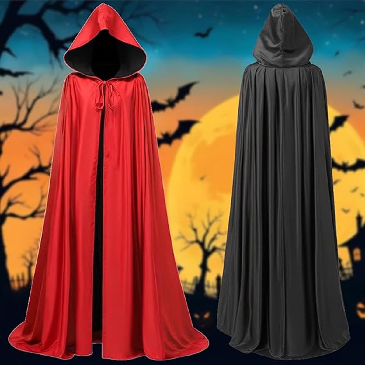 Red Halloween cape - alloween cosplay costume - Unisex reversible cape with hood - robe - Grim Reaper's Cape - vampire cape - Black and red double layer cape — image 3