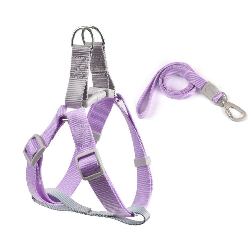 CHOUGOGO Nylon Dog Harness Leash Adjustable Vest Purple S:1.0 × 120cm