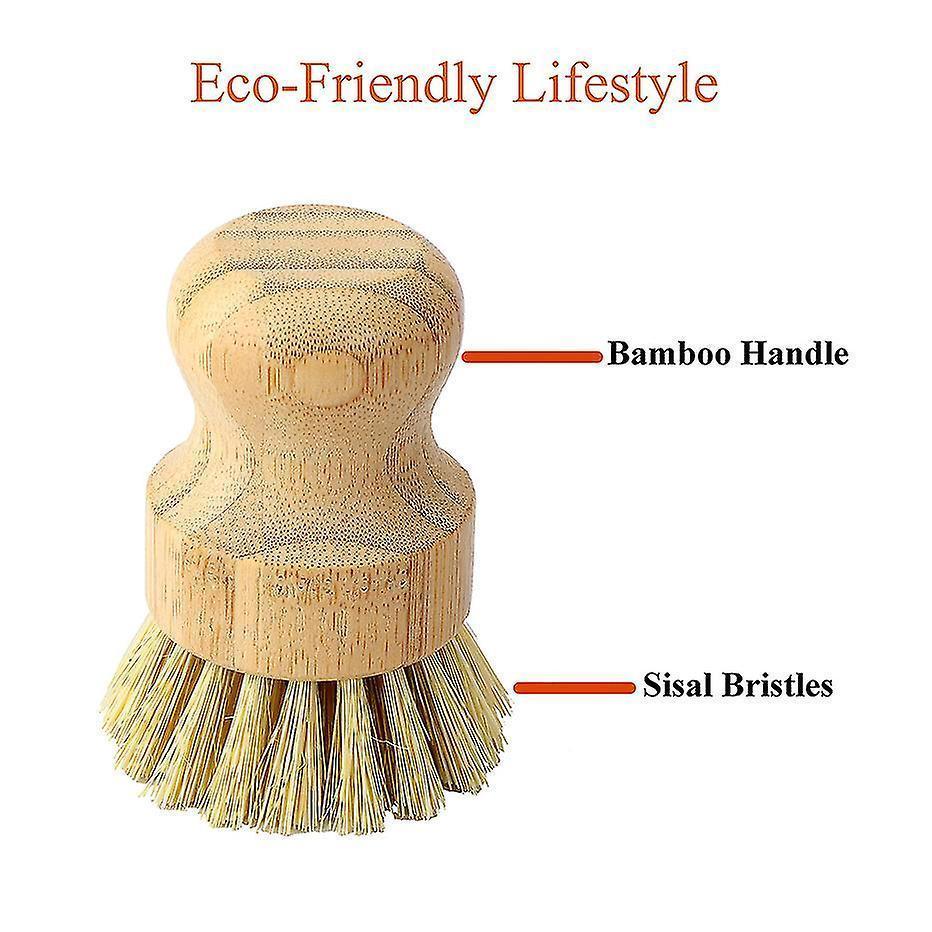 Bamboo Dish Scrub Brush Soap Dish Kitchen Wooden Dish Scrubber Cleaning Brush For Washing Dish Cast Iron Pan Pot — image 3