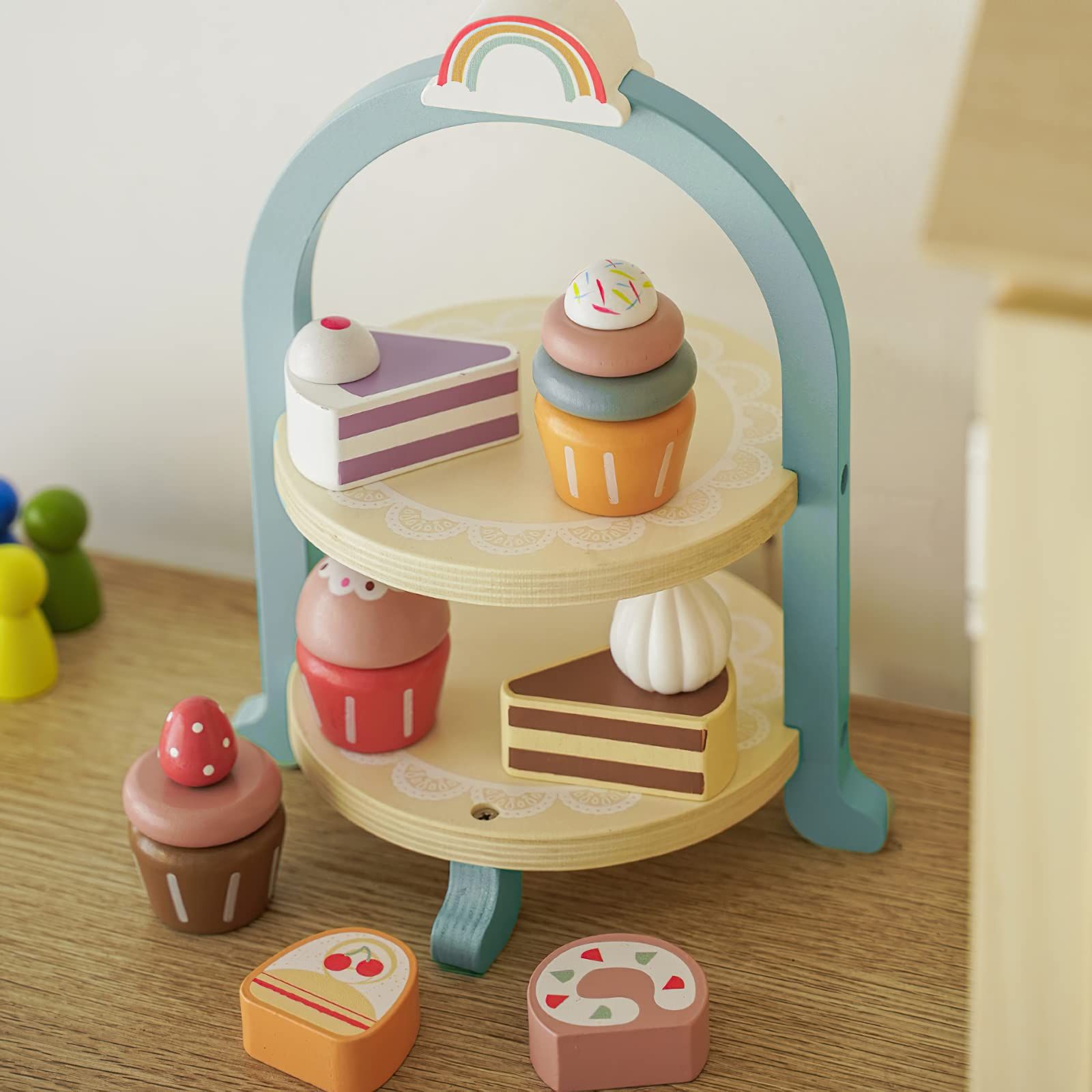Wooden Dessert Cake Play Food Set Toys, Pretend Play Kids Tea Party Set for Little Girls Toddlers, Montessori Wooden Play Kitchen โ image 2