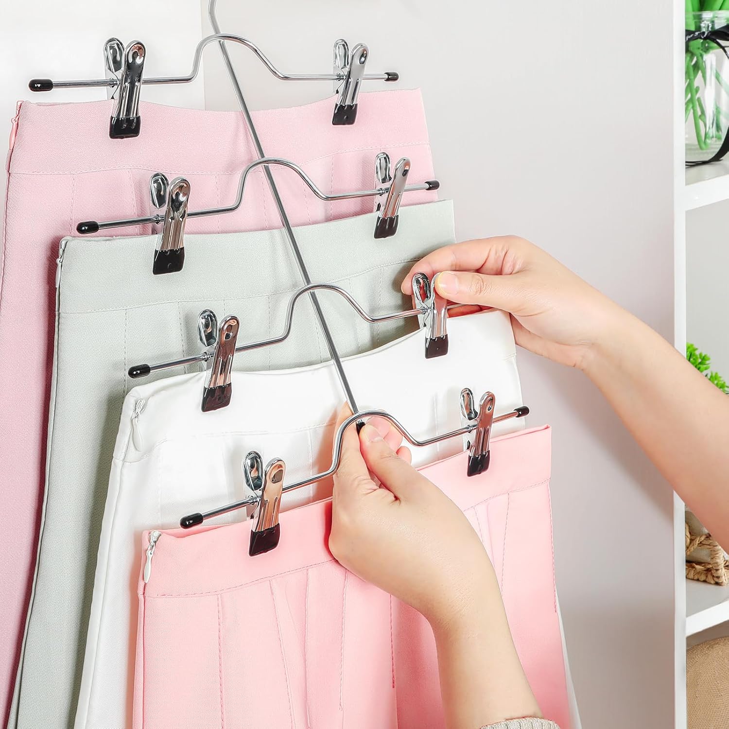 2 Pack Black Pants Hangers with Adjustable Clips Non-Slip Space Saving for Jeans Shorts Skirts Dresses Hand Towels in Laundry Room — image 4