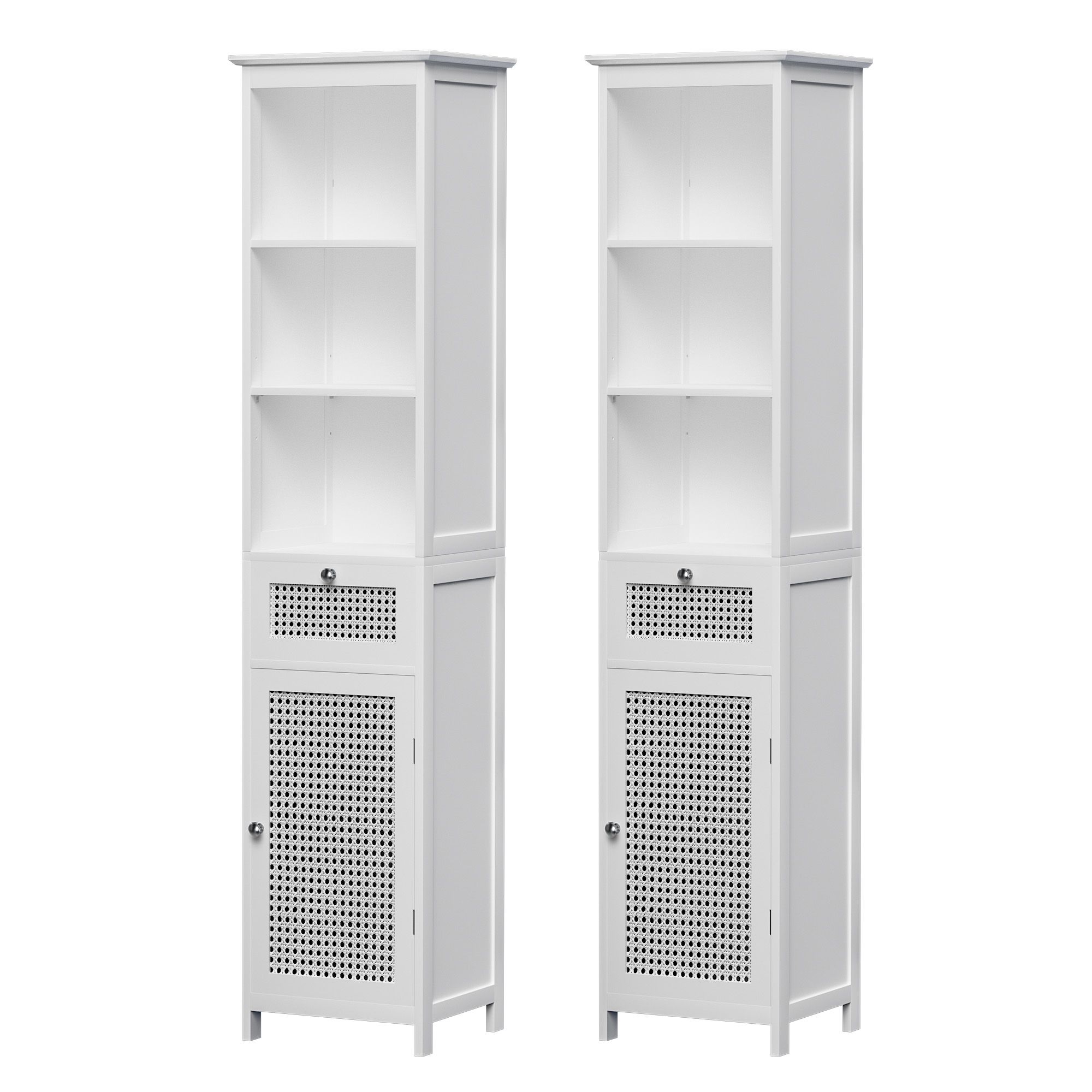 Artiss Bathroom Cabinet Storage X2 White Rattan 161cm