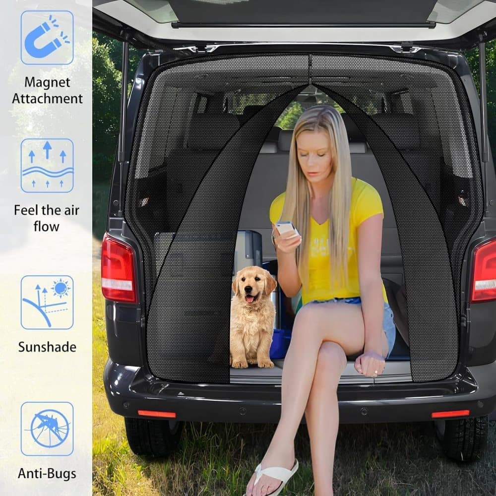 Universal Mosquito Net for Car Tailgate with Magnetic Attachment, Black, 210x165cm, Mosquito and Sun Protection for Camping and Motorhome Outdoors — image 5