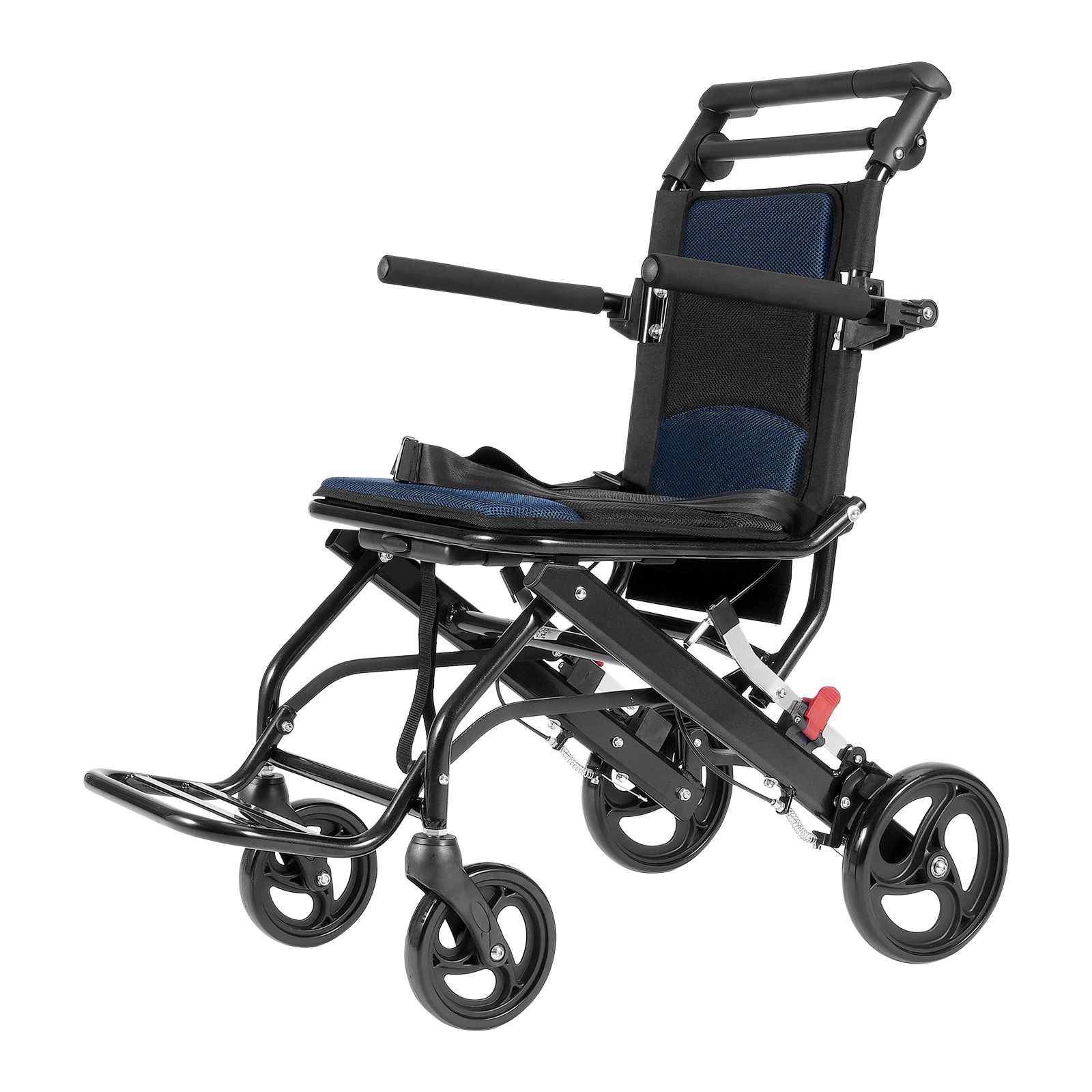 Wheelchair, Aluminum Alloy Ultra-Lightweight Transport Chair for Adults, Foldable Cabin Wheelchair with Flip-Back Desk-Length Arms, Self-locking Brake