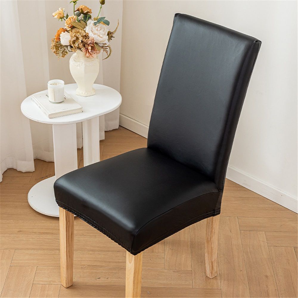 2 pack PU Faux Leather Waterproof Stretch Dining Chair Cover Chair Protector Slipcovers Covers (Black, 2) โ image 2