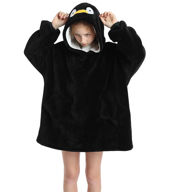 Childrens Cartoon Flannel Hooded Blanket Polyester Children's winter clothing Penguins All yards