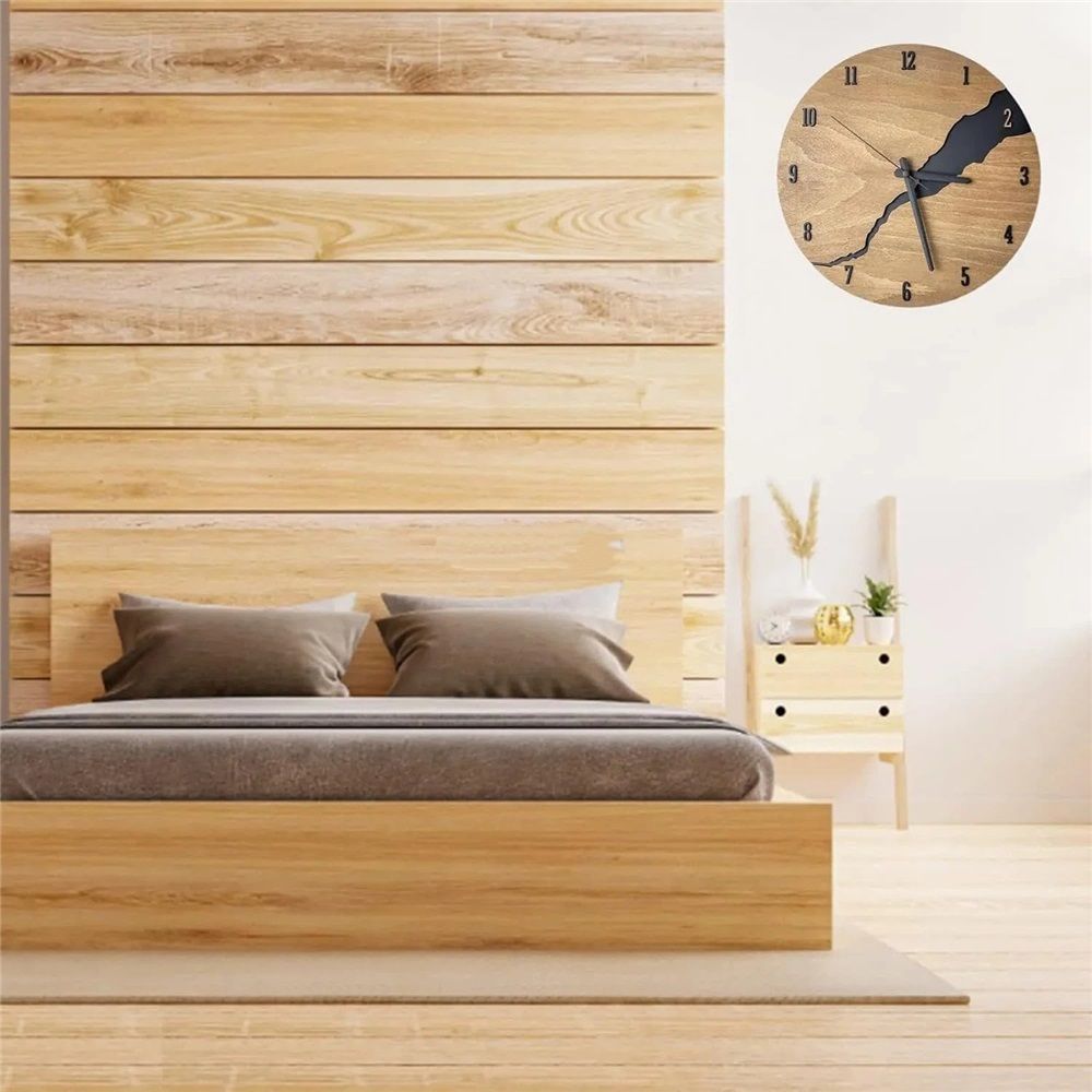 12Inch Simple Cracked Wooden Wall Clock - Silent Non-Ticking Large Wall Clock Creative Decor for Living Room Office (Battery not included) — image 3