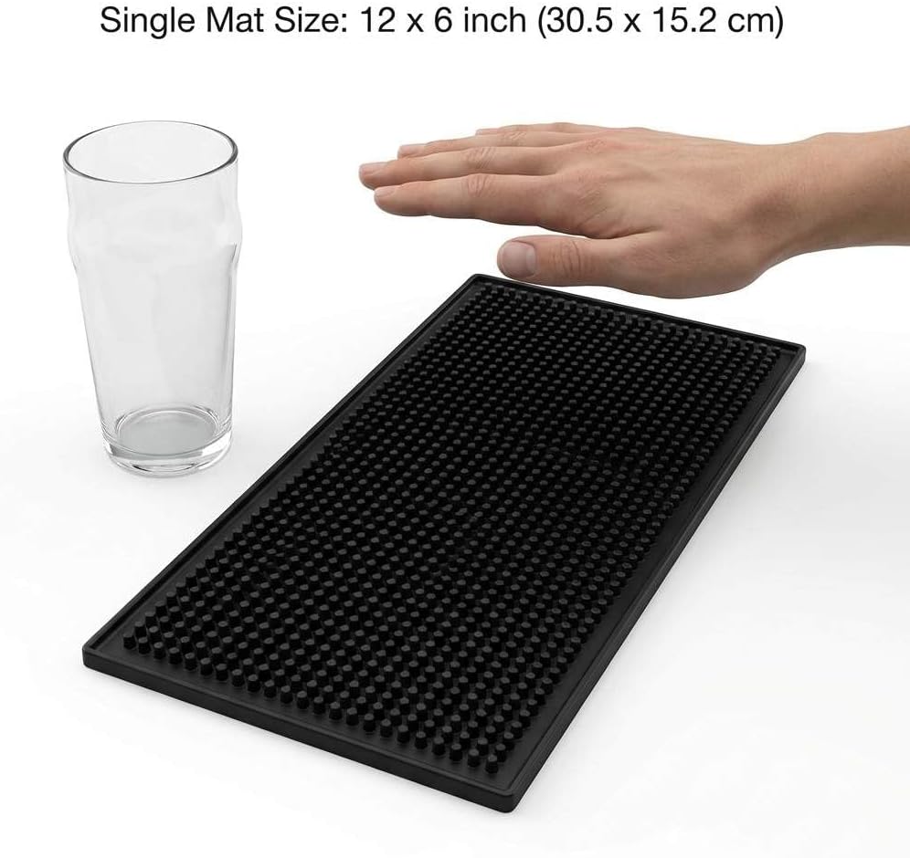 12"x6" Black Rubber Bar Mat – 6 Pack Non-Slip Drainage Pad for Coffee Stations, Home Bars & Kitchens — image 2