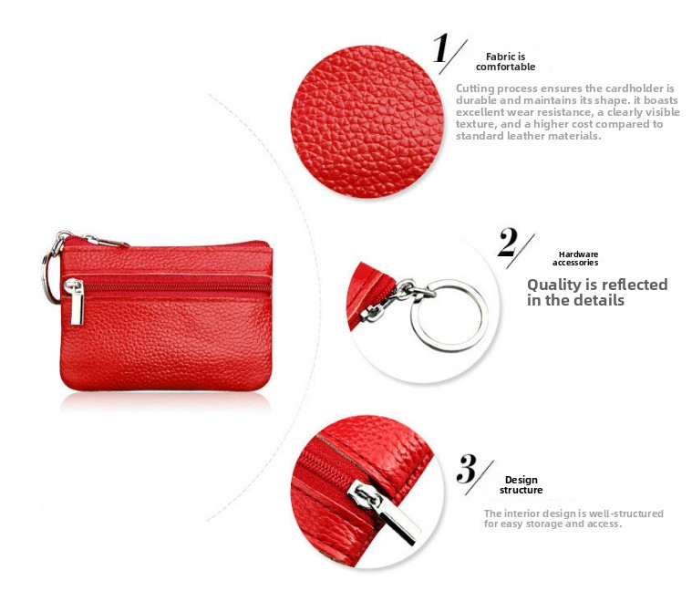 Small Coin Purse Key Ring Wallet Mini Change Pouch Dual Zipper Pocket PU Leather Portable Storage Bag Yellow โ image 2