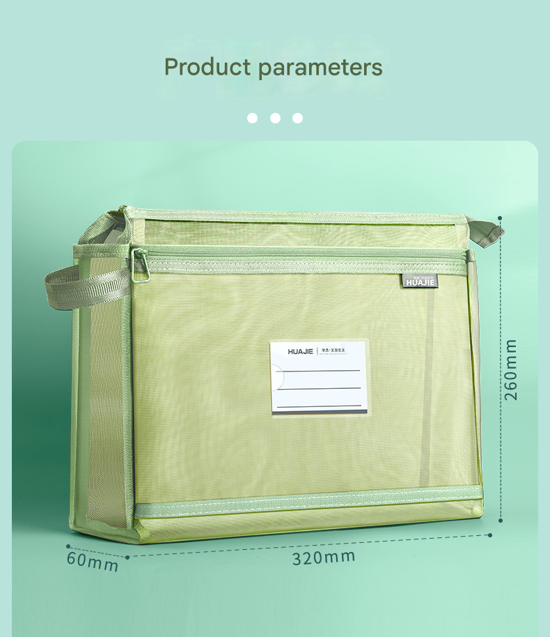 Morandi Green Double Layer Mesh File Bag with Handle Large Capacity Student Subject Organizer โ image 6