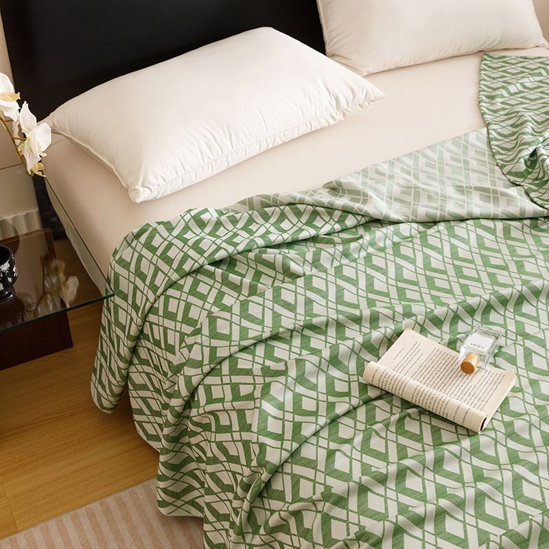 Green Diamond Pattern Bamboo Fiber Summer Cooling Blanket 150×200cm for Bed Sofa Air Conditioned Room Lightweight Breathable Gauze Coverlet — image 3