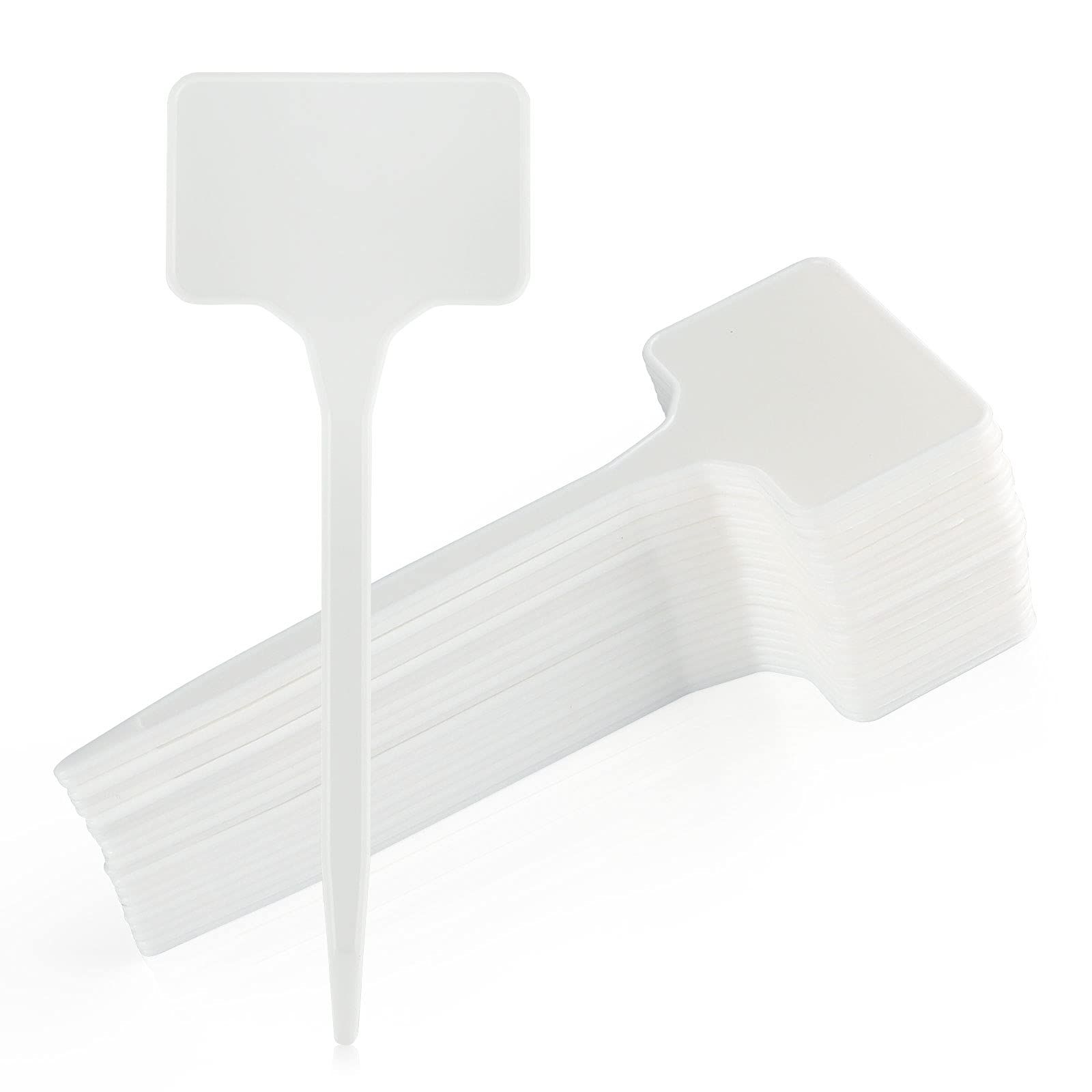 Large Plastic Plant Labels 6 Inch 50 Pack White Sturdy Extra Large T-Style Plastic Plant Labels for Flower beds,Plant pots