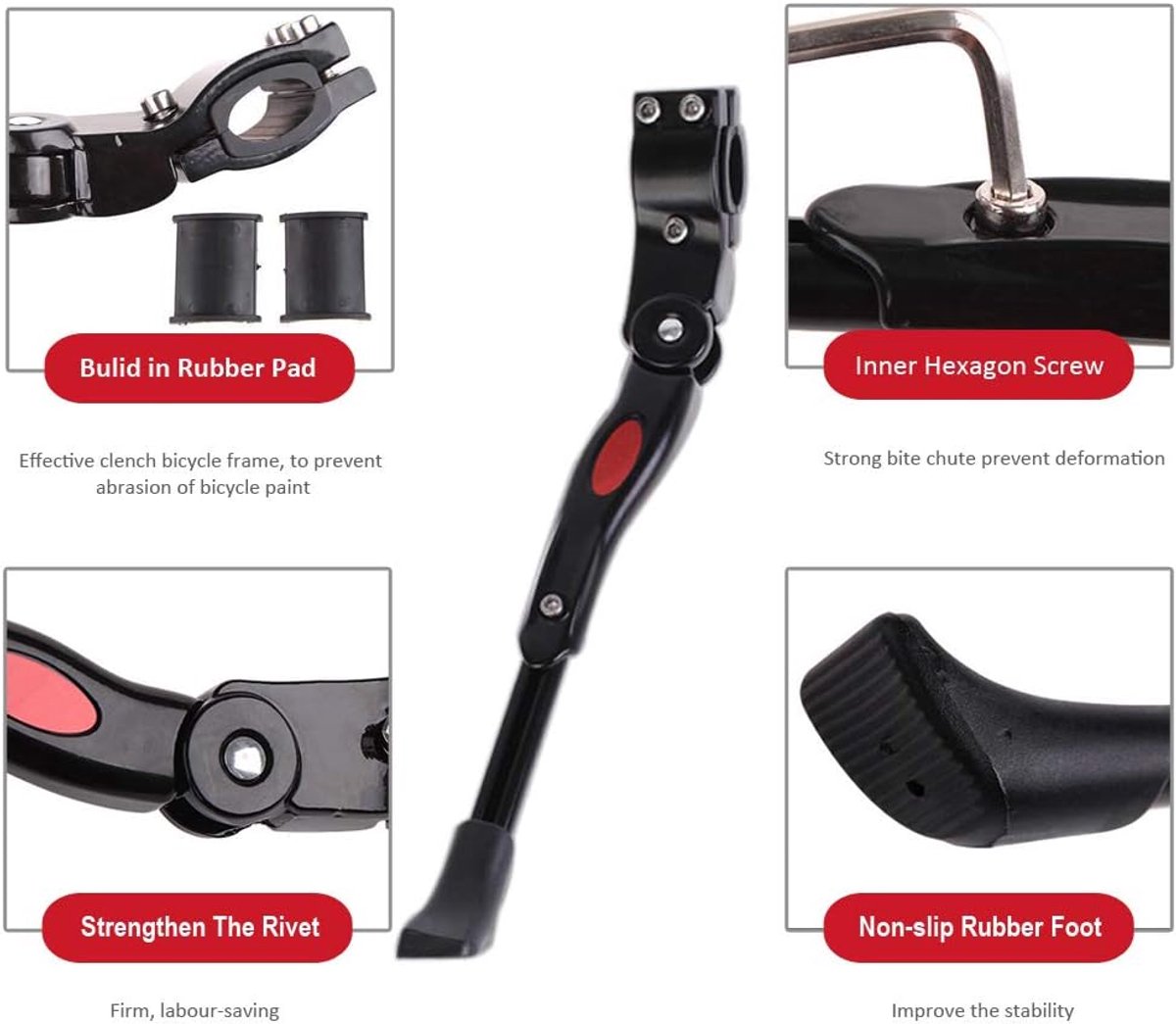 Simple 34.5 cm bicycle kickstand, aluminum and stainless steel mountain bike kickstand, easy to install — image 6