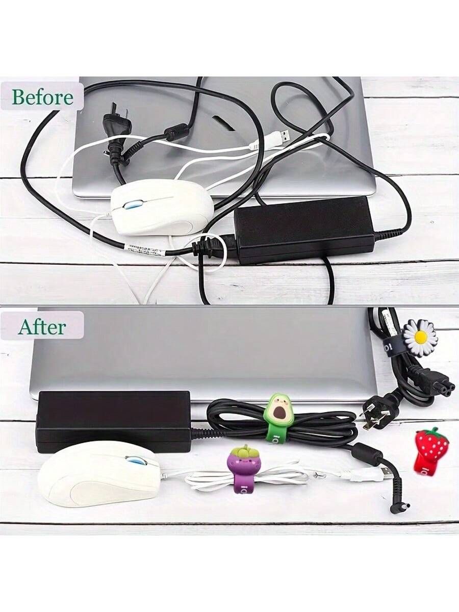 5Pcs Cartoon Fruit PVC Wire Organizer – Cable Clip Holder for Earphones, Cute Desk Accessory Tidy Up Charging Cables, Fun Office Gift Random Colors — image 4