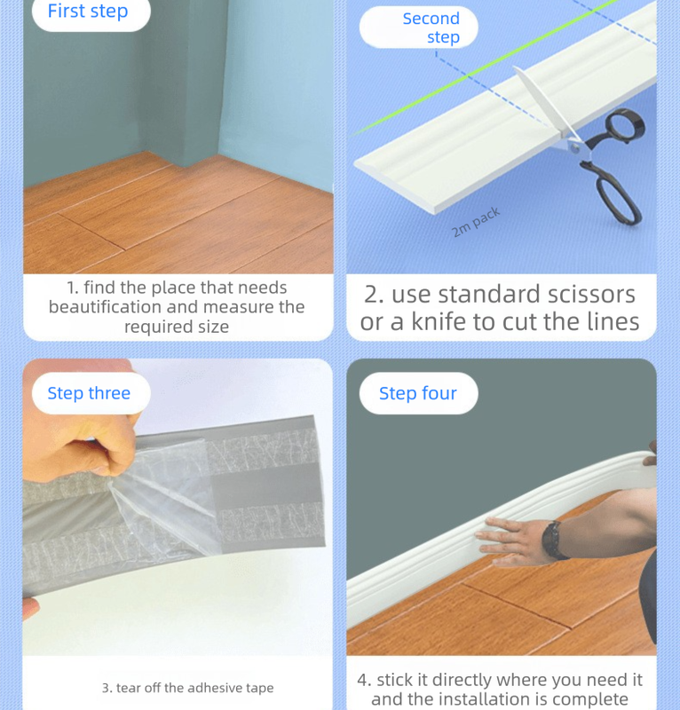 White 3-Meter Self-Adhesive Reinforced Skirting Board – 10 cm Wide Wall Decorative Trim for Home Interior — image 6