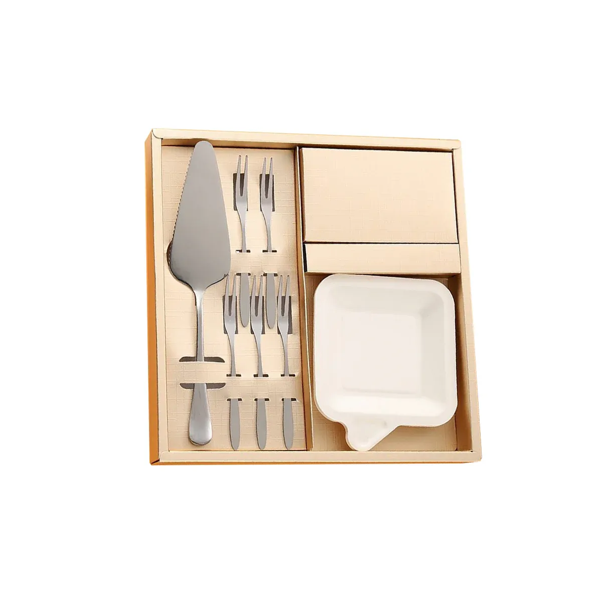 Stainless Steel Cake Knife Fork Plate Set With Candles For Party Dessert Serving — image 2