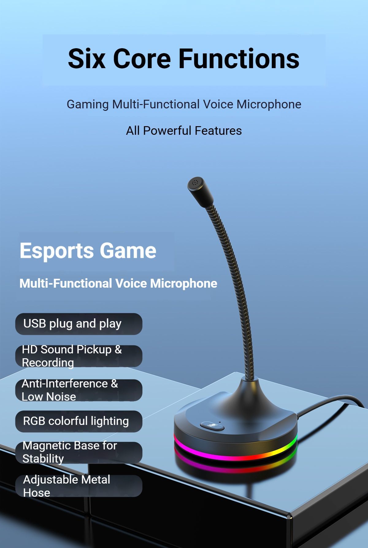 RGB Desktop Microphone 3 USB HUB Model Black โ image 4