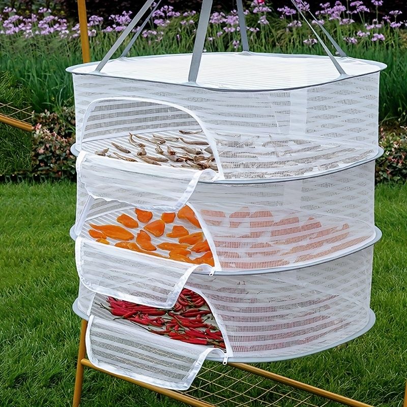 White Black Fiber Mesh Air Drying Rack - Multi-layer Collapsible for Clothes & Food — image 3