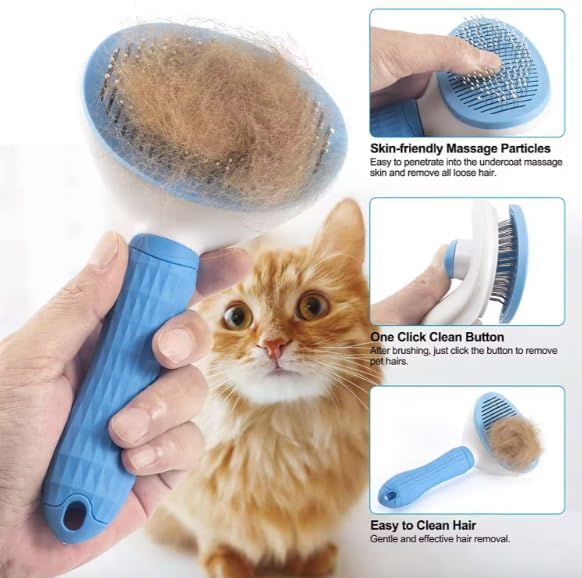 Pet Clean Hair Remover Button Stainless Steel Brushes Dogs Cat Slicker Self Cleaning Grooming Pet Comb Brush — image 5