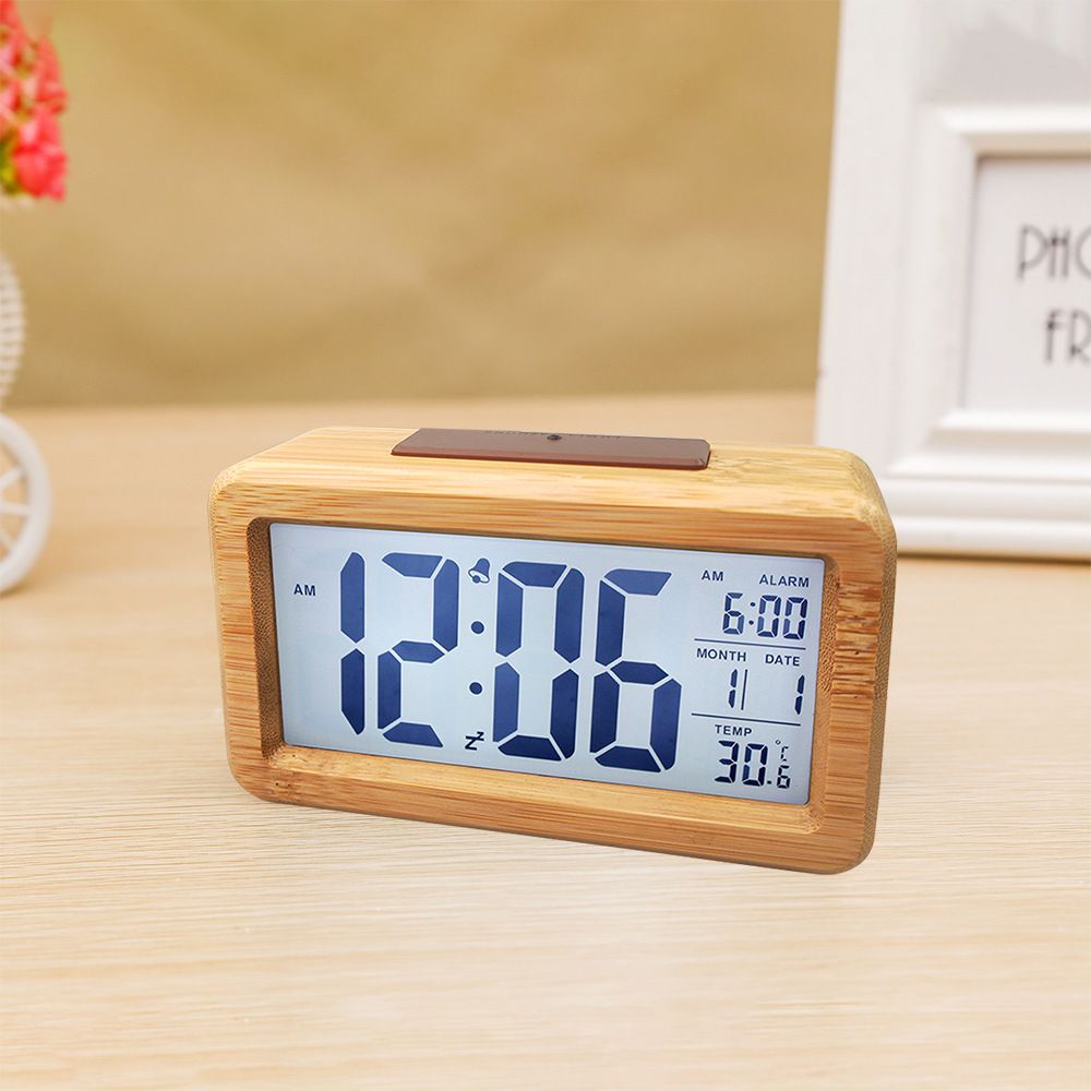 Wooden Digital Battery Operated Alarm Clocks for Bedrooms, Beside, Table, Desk Alarm Clocks, Digital Alarm Clock Wooden Large LED,(natural wood color) — image 4