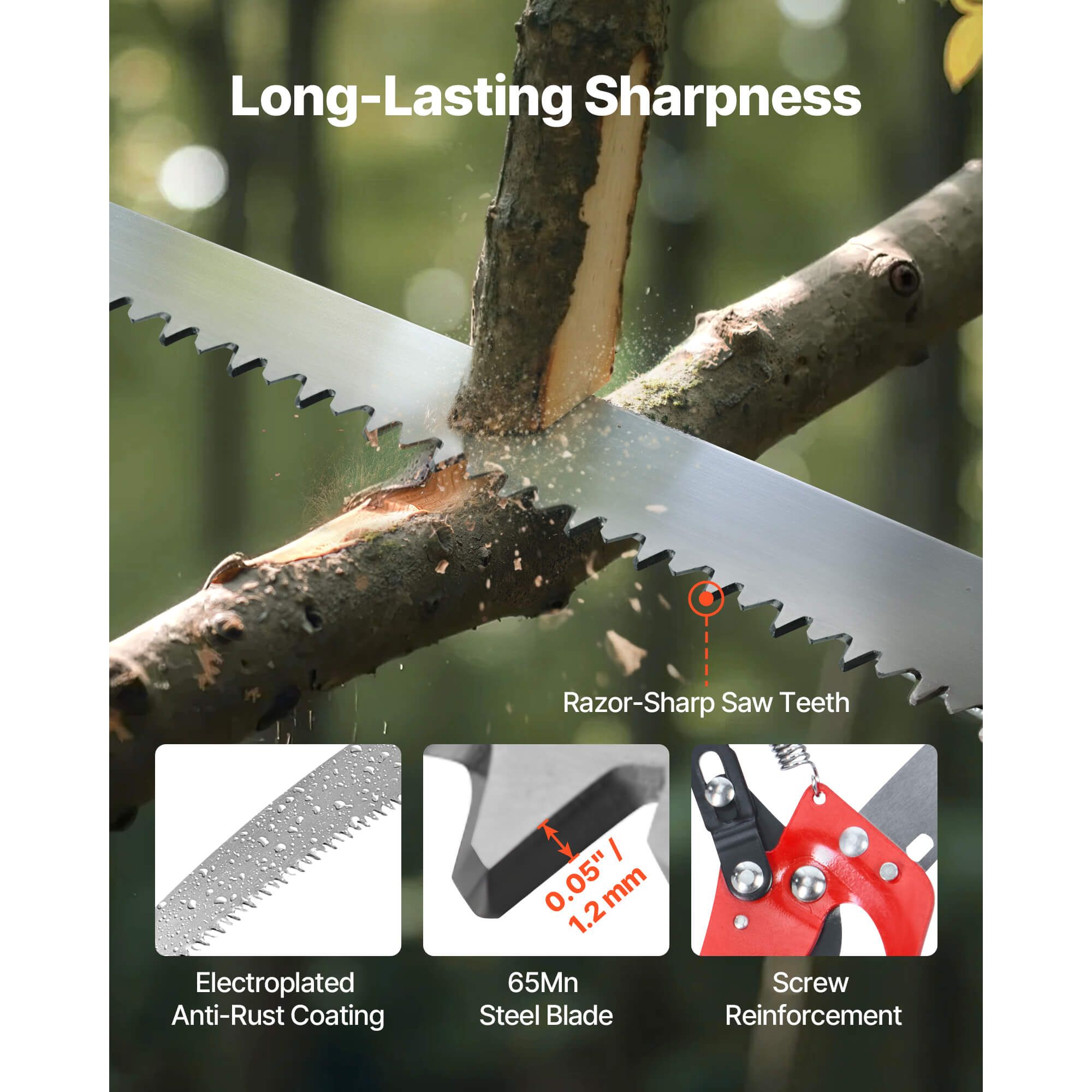Manual Pole Saw, 118-809.3 cm Extendable Pole Tree Pruner with Scissors, Sharp 65Mn Steel Blade, Lightweight Fiberglass Handle Pole, for High Branch Trimming — image 5