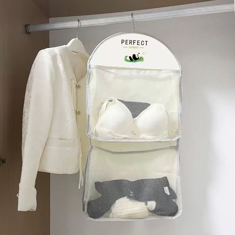Panda Hanging Storage Organizer - Mesh Sock Holder for Closet Wardrobe - Space Saving Door Hanging Pocket for Underwear Accessories - Triple Layer — image 2