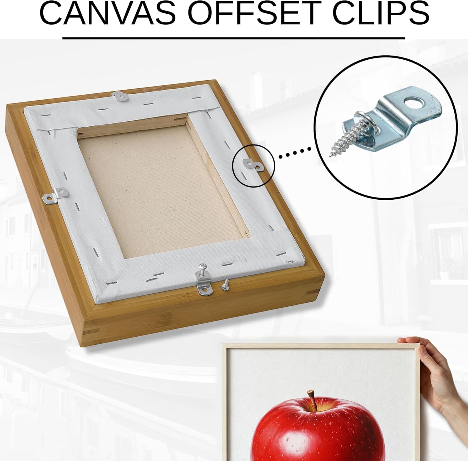 Canvas Clips 8-Pk: (1/2" Offset) or Choose Your Length; Mirror Picture Frame or Artwork Hanging Floater Framing; 8 Screws Included; Glass Panel Metal Retainer — image 6
