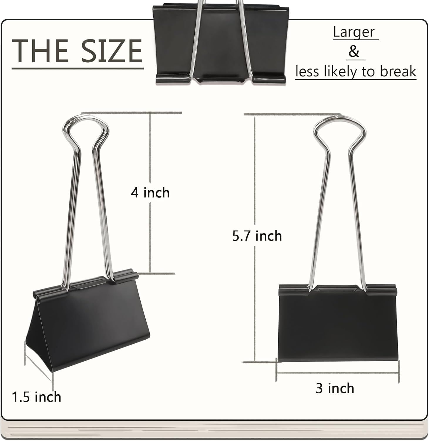 3-Inch Extra-Large Binder Clips - Heavy-Duty Black Paper Clamps, 75mm Width, 8-Count Set for Office Organization โ image 2