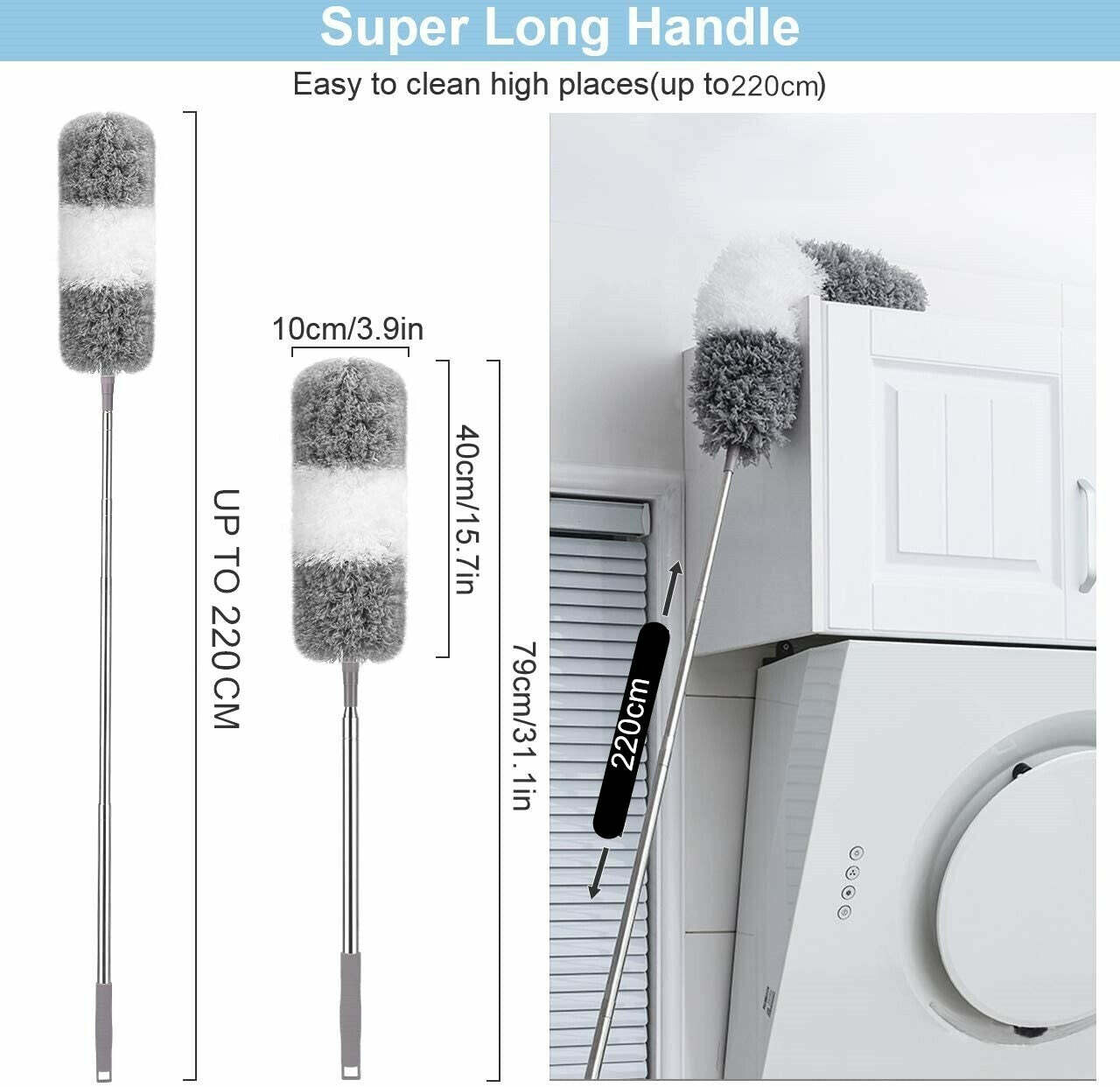 2PCS Duster Extendable Telescopic Microfibre Duster with Stainless Steel Pole — image 3