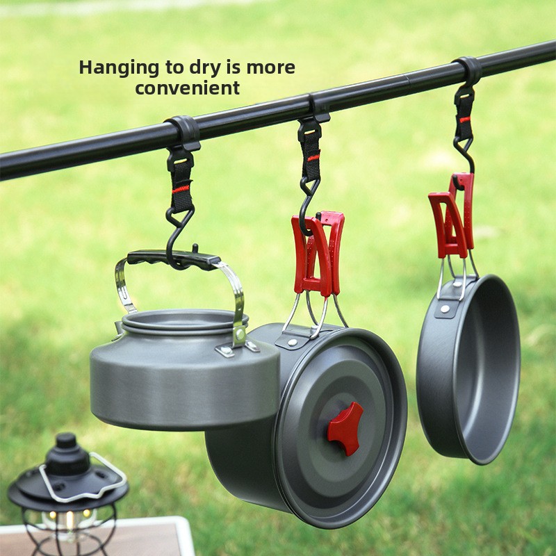 Portable Camping Cookware Set for 3-5 People Aluminum Kettle Pot Frying Pan Mess Kit with Folding Handles for Hiking and Outdoor Use — image 3