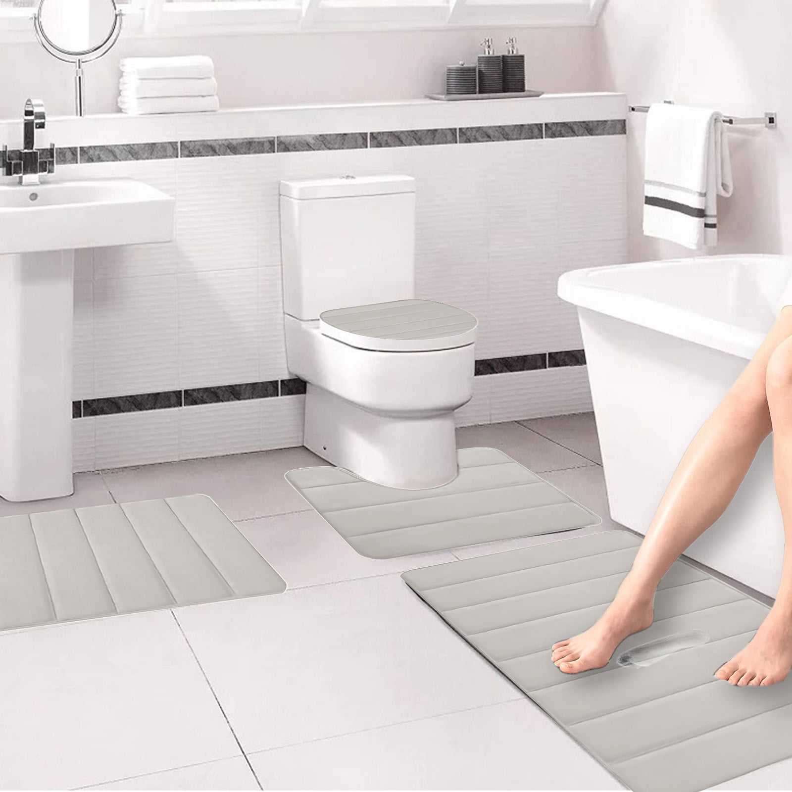 Memory Foam Toilet Rug, Non-Slip Bathroom Rugs, Toilet Rugs U Shaped Washable, Commode Contour Rug, Soft Comfortable Super Water Absorption #4_Beige — image 6