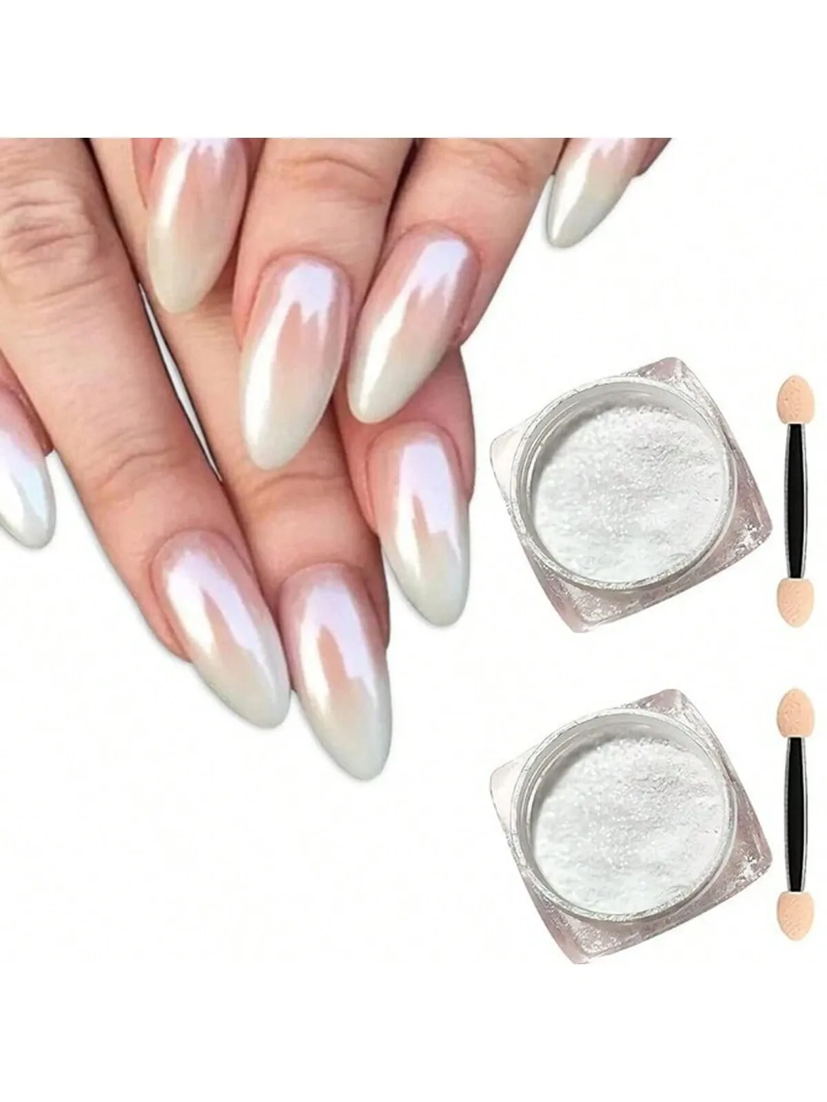 Pearl White Nails Glitter Dust Chrome Y2 1Box Moonlight White Chrome Powder For Glazed Donut Nail Art Mirror Effect Glitter Eyeshadow Sticks DIY Charms — image 2