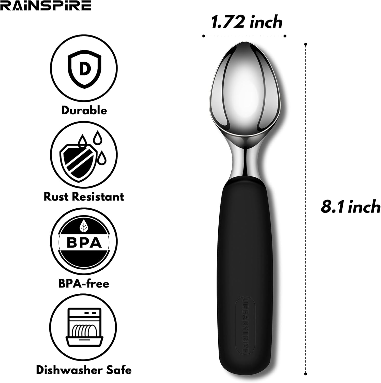 Ice Cream Scoop Stainless Steel, Ice Cream Scooper Professional Large Ice Cream Scoops With Non-Slip Rubber Handle, Ice Cream Spade for Cookie Dough, Gelato β image 2