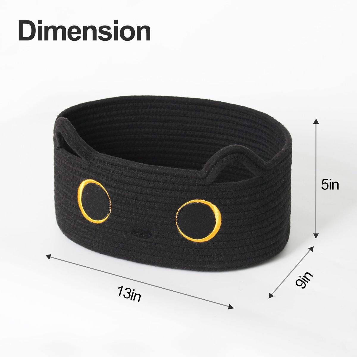Cat Toy Basket, Small Woven Cat Toy Storage Box with Cute Ears Handle Indoor, Cotton Rope Storage Bin with Embroidered Face for Home Decor, Pet Bed — image 4