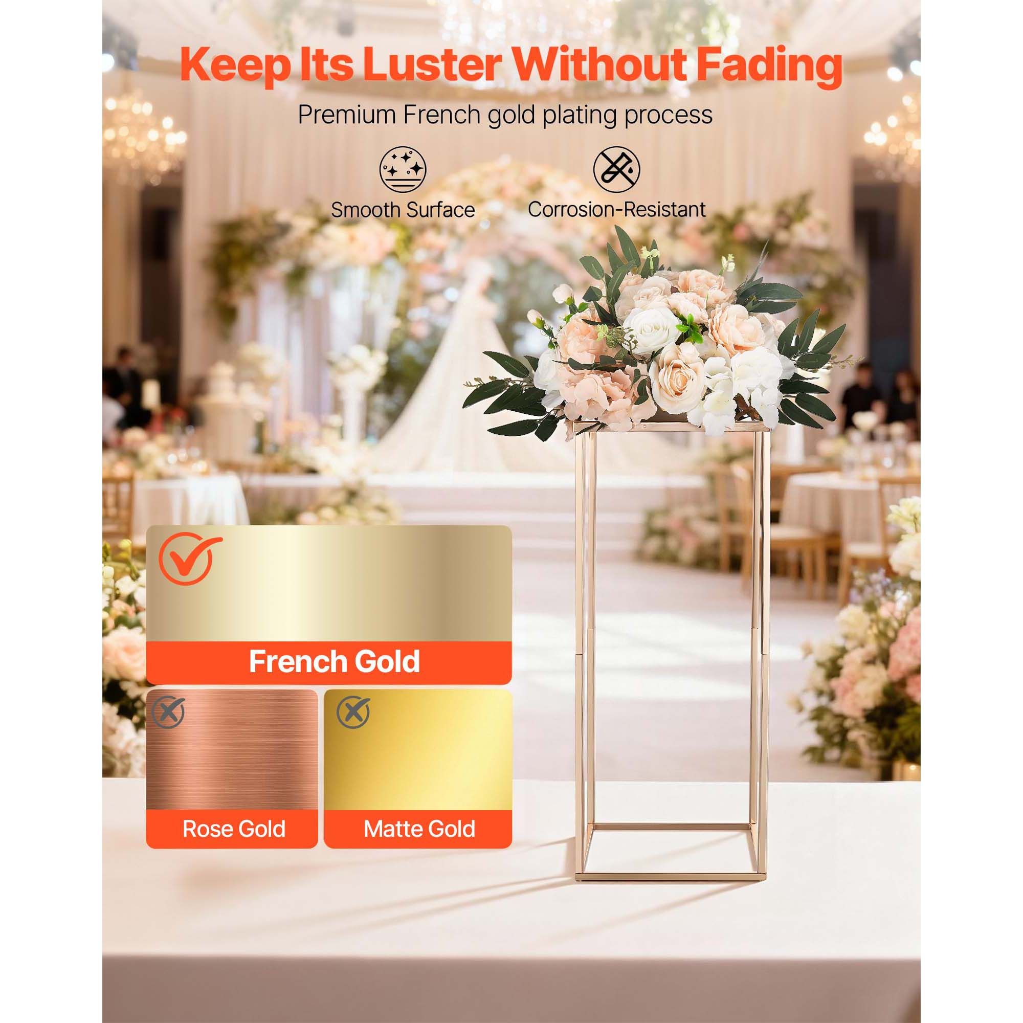 Wedding Flower Stand, 10PCS 60cm Column Flower Stand, Floral Stands with Acrylic Laminate, Gold Rectangular Floral Display Rack for Wedding, Party, Birthday — image 4