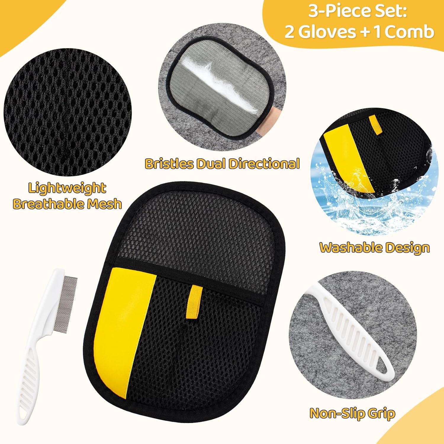 Pet Hair Removal Glove for Dogs & Cats, Upgraded 2PCS Electrostatic Pet Hair Remover with Grooming Comb, Reable Washable Magic Brh Hair Tool Mitt for Clothing — image 4