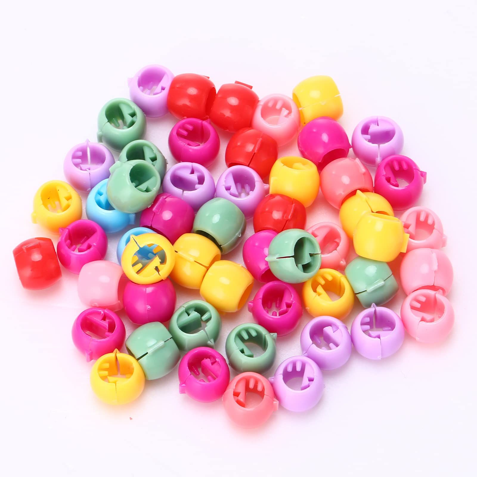 100 Pcs Rainbow Color Hair Beads, Mini Plastic Clip-on Beads for Girls Hair Acrylic 90s Hair Accessories (Multi-colored)